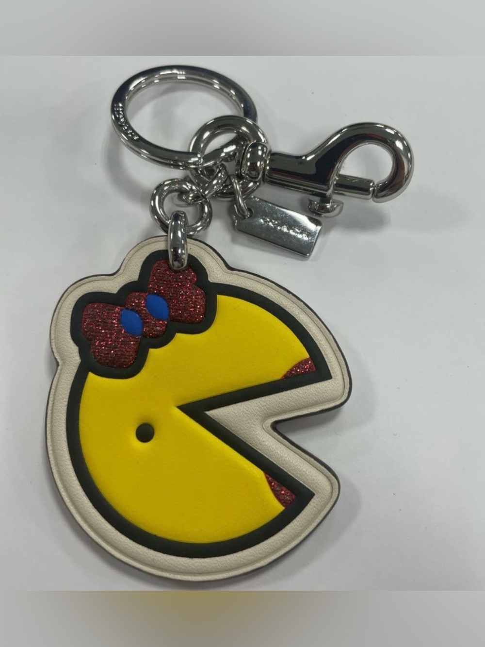 Coach Yellow Pac-Man Bow Glitter Keyring EUC